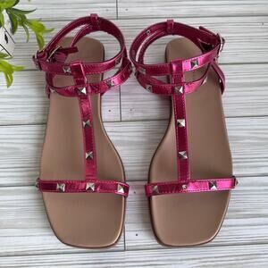 14th & Union FINLEY Square Toe Metallic Pink Studded Sandals Size: 5.5 FLAW